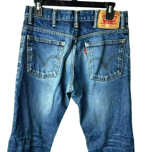 Levis Boys 517 Bootcut 30x32 Straight Legs Blue Distressed Denim Jeans - Picture 2 of 9